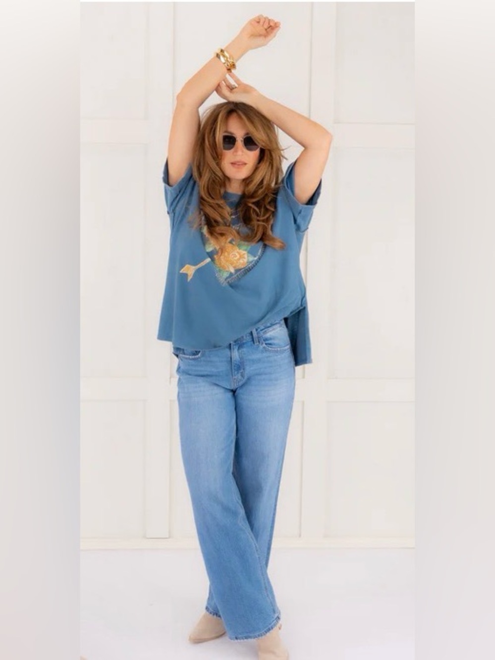 FREE PEOPLE × We The Free Love Rose Tee in navy combo size large - Picture 2 of 11
